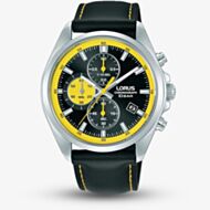 Lorus Mens Sport Chronograph Black Leather Strap Watch RM389JX9