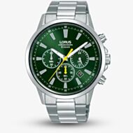 Lorus Mens Green Yellow Accents Chronograph Bracelet Watch RT313LX9