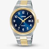 Lorus Mens Sports Blue Dial Two Tone Bracelet Watch RH968SX9