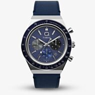 Timex Mens Q Blue Chronograph Dial Leather Strap Watch TW2Y36100