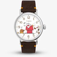 Timex Mens X Peanuts Thanksgiving Black Leather Strap Watch TW2W44300