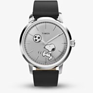Timex x Peanuts Mens Marlin Snoopy Soccer Black Leather Strap Watch TW2Y53800