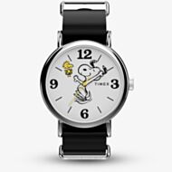 Timex x Peanuts Weekender Snoopy Black Leather Strap Watch TW2Y60900