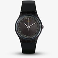 Swatch Dark Sparkles Black Rubber Strap Watch SUOB156