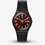 Swatch Unisex Sir Red Brown Dial Black Rubber Strap Watch SO28B704