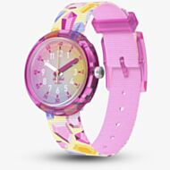 Flik Flak Sparkling Gemstones Pink Fabric Strap Watch FPNP155