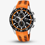 Lotus Mens Orange Rubber Strap Black Chronograph Watch L18590/1
