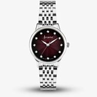 Accurist Dress Silver Diamond & Burgundy Watch 77001