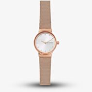 Skagen Ladies Freja Rose Gold Plated Sunray Crystal Set Dial Mesh Strap Watch SKW2665