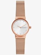 Skagen Ladies Freja Rose Gold Plated Sunray Crystal Set Dial Mesh Strap Watch SKW2665
