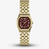 Fossil Ladies Harlow Red Octagon Dial Golden Bracelet Watch ES5511