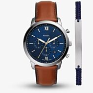 Fossil Mens Neutra Chronograph Brown Leather Strap Watch & Bracelet Set FS5708SET