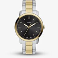 Fossil Mens Minimalist Black Dial Two Tone Bracelet Watch FS6182