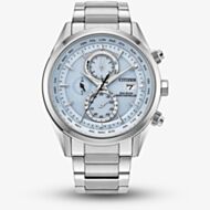 Citizen Mens World Chronograph Silver Tone Blue Dial Watch AT8260-51M