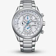 Citizen Mens World Chronograph A.T Atomic Timekeeping Silver Bracelet Watch AT8260-85A
