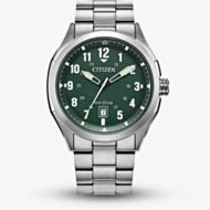 Citizen Mens Eco-Drive Terra Force Green Dial Stainless Steel Bracelet Watch AW1890-51X