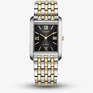 Citizen Mens Dress Classic Black Dial Rectangle Two Tone Bracelet Watch BJ6574-59E