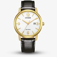 Citizen Mens White Dial Black Leather Strap Watch BM6756-01A
