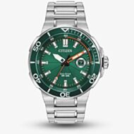 Citizen Mens Endeavour Eco-Drive Green Dial Stainless Steel Bracelet  Watch AW1428-53X