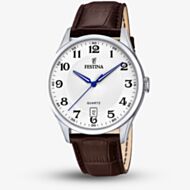 Festina Mens Classics White Dial Brown Leather Strap Watch F20426/1