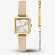 Armani Exchange Ladies Leila Pink Leather Strap Watch & Bracelet Set AX7172SET