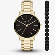 Armani Exchange Mens Cayde Gold Watch & Beaded Bracelet Set AX7119