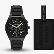 Armani Exchange Mens Rafael Black Chronograph Watch & Luggage Tag Set  AX7165SET