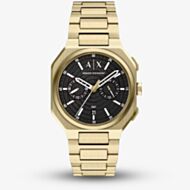 Armani Exchange Mens Bass Dual-Time Gold Tone Bracelet Watch AX1476