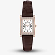 Emporio Armani Ladies Genni White Mother Of Pearl Rectangular Dial Brown Leather Strap Watch AR11804