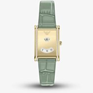 Emporio Armani Ladies Mystery Hour Gold Tone Rectangular Dial Leather Strap Watch AR11815