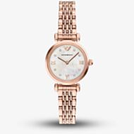 Emporio Armani Ladies Gianni White Mother Of Pearl Dial Rose Gold Tone Bracelet Watch AR11805