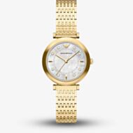 Emporio Armani Ladies Archelia Silver Mother Of Pearl Dial Gold Tone Bracelet Watch AR11809
