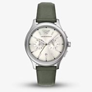 Emporio Armani Mens Dario Cream Chronograph Dial Leather Strap Watch AR11801