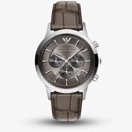 Emporio Armani Mens Archetipo Grey Chronograph Dial Leather Strap Watch AR11821