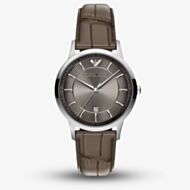 Emporio Armani Mens Archetipo Grey Dial Leather Strap Watch AR11823