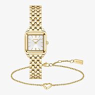 BOSS Ladies Mae Petit Golden Square Bracelet Watch and Open Heart Bracelet Gift Set 1570203