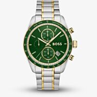BOSS Mens Grand Prix Two Tone Chronograph Green Dial Bracelet Watch 1514345