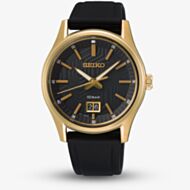 Seiko Mens Gold Plated Black Silicone Strap Watch SUR560P1