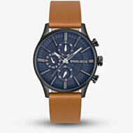 Police Mens Barter Blue Dial Brown Leather Strap Watch PEWJF2195003