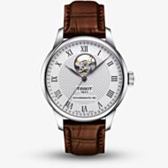 Tissot Mens Le Locle Open Heart Silver Dial Brown Leather Strap Watch T006.407.16.033.01