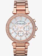 Michael Kors Mother of Pearl Stone Chronograph Dial Rose Gold Plated Bracelet Watch MK5491 