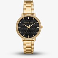 Michael Kors Ladies Pyper Gold Tone Black Dial Watch MK4916