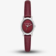 Michael Kors Ladies Red Oxblood Petite Maude Silver -Tone and Lizard Embossed Leather Watch MK7634