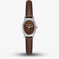 Michael Kors Ladies Brown Chocolate Petite Maude Silver -Tone and Lizard Embossed Leather Watch MK7635