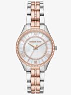 Michael Kors Ladies Mini Lauryn Two Tone Pave Mother of Pearl Bracelet Watch MK3979