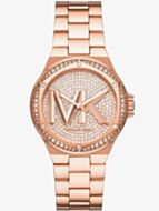 Michael Kors Ladies Lennox Rose Gold Plated Logo Watch MK7230