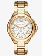 Michael Kors Ladies Camille 43mm Gold Plated White Dial Chronograph Watch MK7270