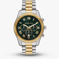 Michael Kors Mens Gold Silver Oversized Lexington Green Dial Two - Tone Bracelet Watch MK9277