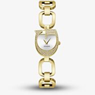 Guess Ladies Gia Gold Tone G Shape Crystal Watch GW0683L2