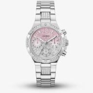 Guess Ladies Harlow Silver Tone Pink Dial Multifunction Watch GW0950L1
